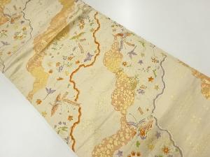 アンティーク　道長取りに花鳥模様織出し袋帯（材料）